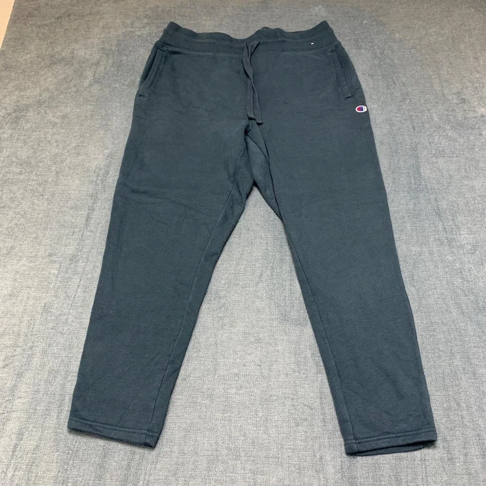 Champion Sweatpants Mens Large Green Cotton Fleece Lined High Waist Slim Fit